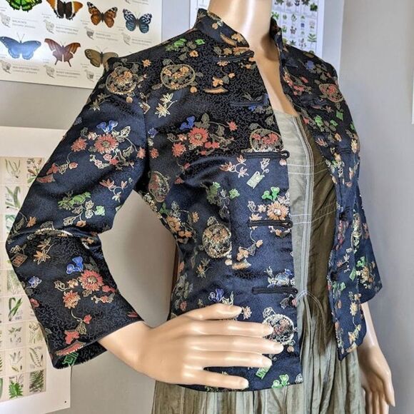 Frederick's of Hollywood Jackets & Blazers - Vintage Frederick's of Hollywood Cheongsam Jacket Floral Brocade Metallic 6
